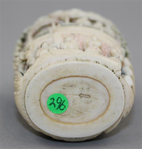 A Chinese tinted ivory snuff bottle and stopper, 1875-1900, Richards no. 296, stopper associated ?